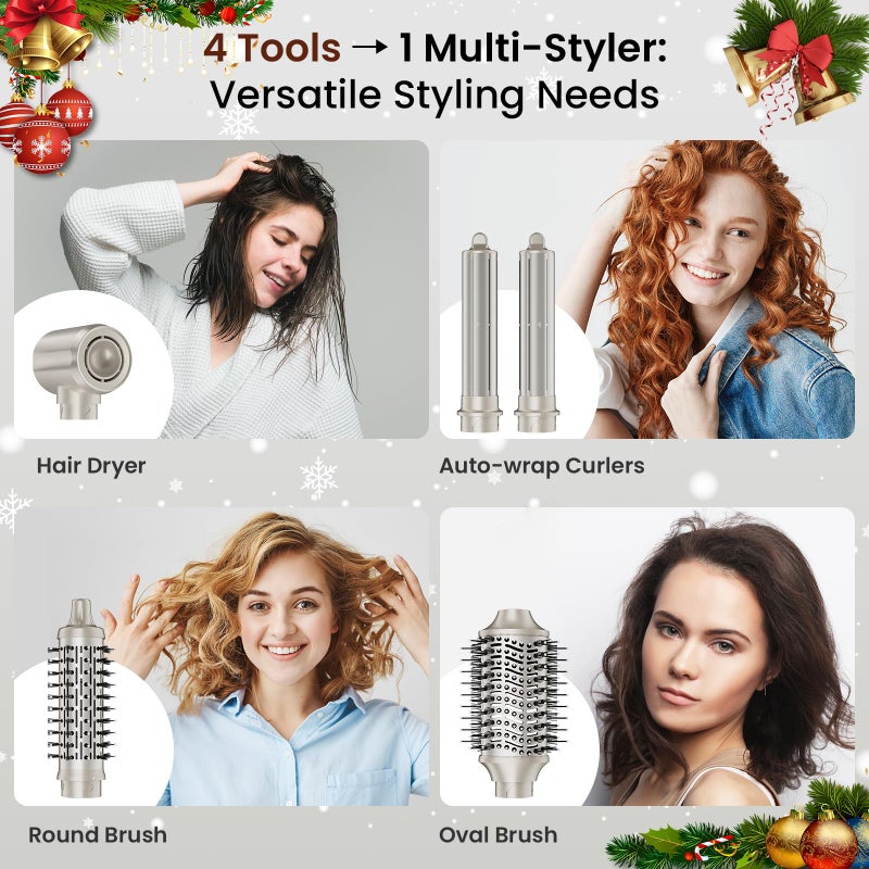 MESCOMB Upgraded 5 in 1 Hot Air Styler â€“ 110,000 RPM Hair Dryer Brush with Automatic Curling Barrel, Volumizer for Curl, Smooth & Blowout, Anti-Frizz & No Heat Damage (Champagne) - Image 2