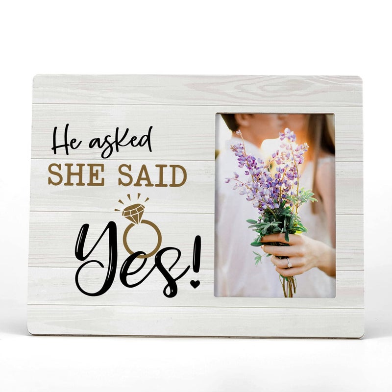 FONDCANYON He Asked And She Said Yes Picture Photo FrameProposal Picture FramesEngagement Gifts For Him Her Bride To Be Groom To BeValentine Christmas Birthday Gifts For Him Her4x6 Inch Photo