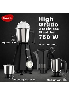 pigeon Pigeon by Stovekraft VIN Mixer Grinder Machine for Kitchen | 750 Watts | 4 MultiPurpose Jars for Juicing | Chutney Making | Dry Grinding | Wet Grinding | Mincing | Blender | Mixer | 2 Year Warranty  - Image 2