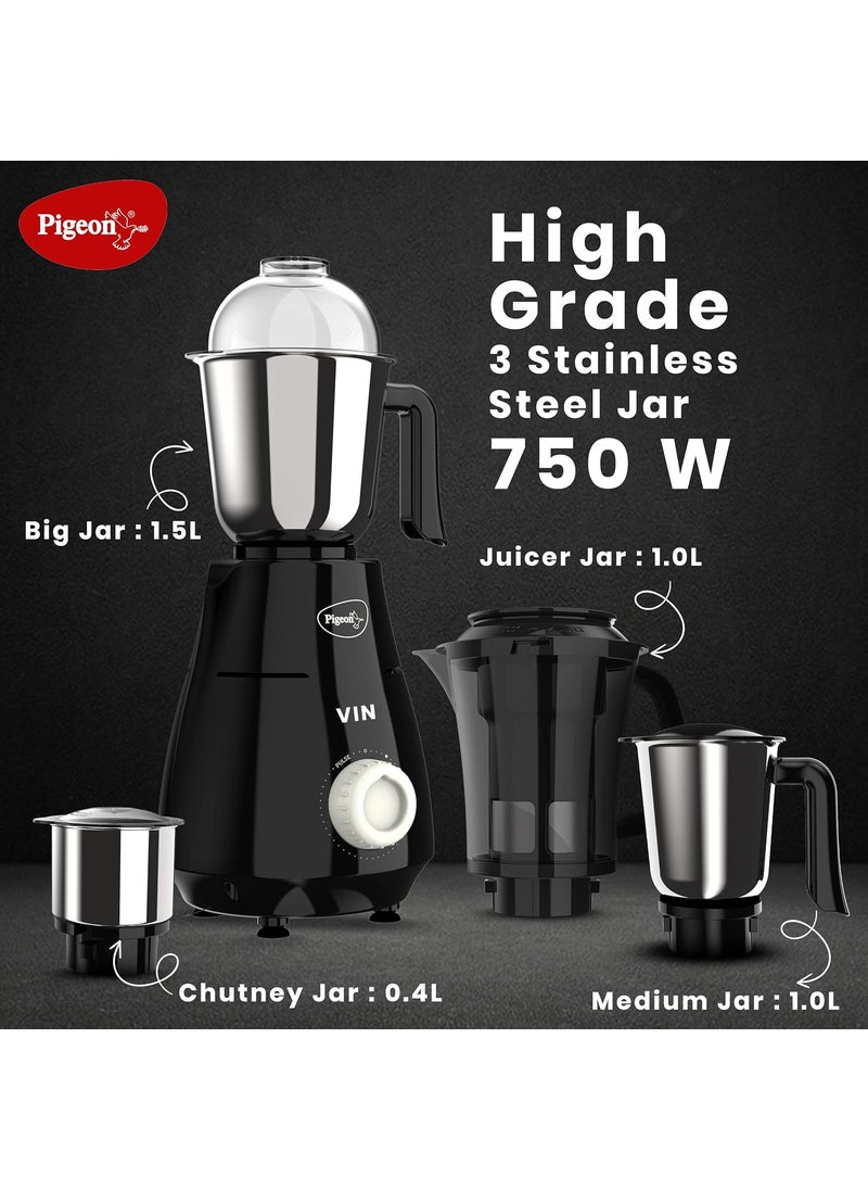 pigeon - Pigeon by Stovekraft VIN Mixer Grinder Machine for Kitchen | 750 Watts | 4 MultiPurpose Jars for Juicing | Chutney Making | Dry Grinding | Wet Grinding | Mincing | Blender | Mixer | 2 Year Warranty - Image 1