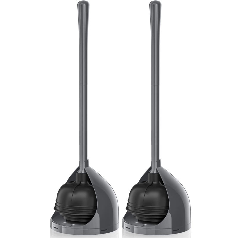 uptronic uptronic 2 Pack Toilet Plunger with Holder Unique Plunger with AllAngle Design Plungers for Bathroom for 57inch Toilet Drain Toilet Plunger Heavy Duty Grey 