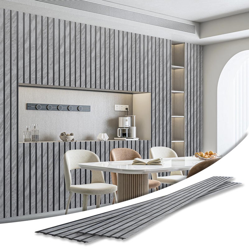 Art3d 4-Pack Glue-On Six-Grid Wainscoting Panel for Interior Wall Decor - 104 x 12 Inch Polystyrene Ultralight Slim Slat Wall Panels for Living Room Bedroom, Granite - Image 1