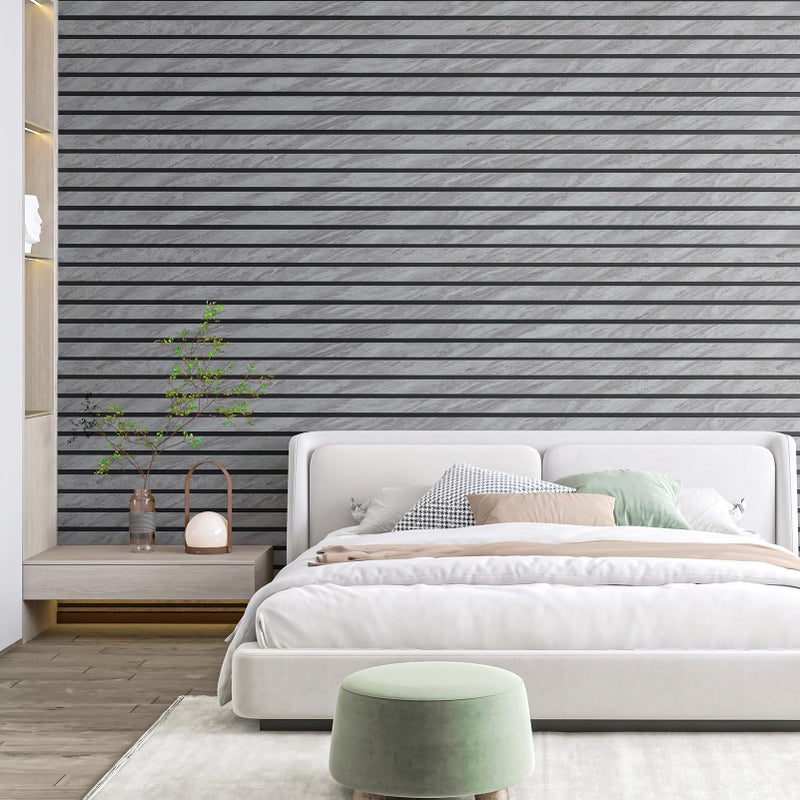 Art3d 4-Pack Glue-On Six-Grid Wainscoting Panel for Interior Wall Decor - 104 x 12 Inch Polystyrene Ultralight Slim Slat Wall Panels for Living Room Bedroom, Granite - Image 3