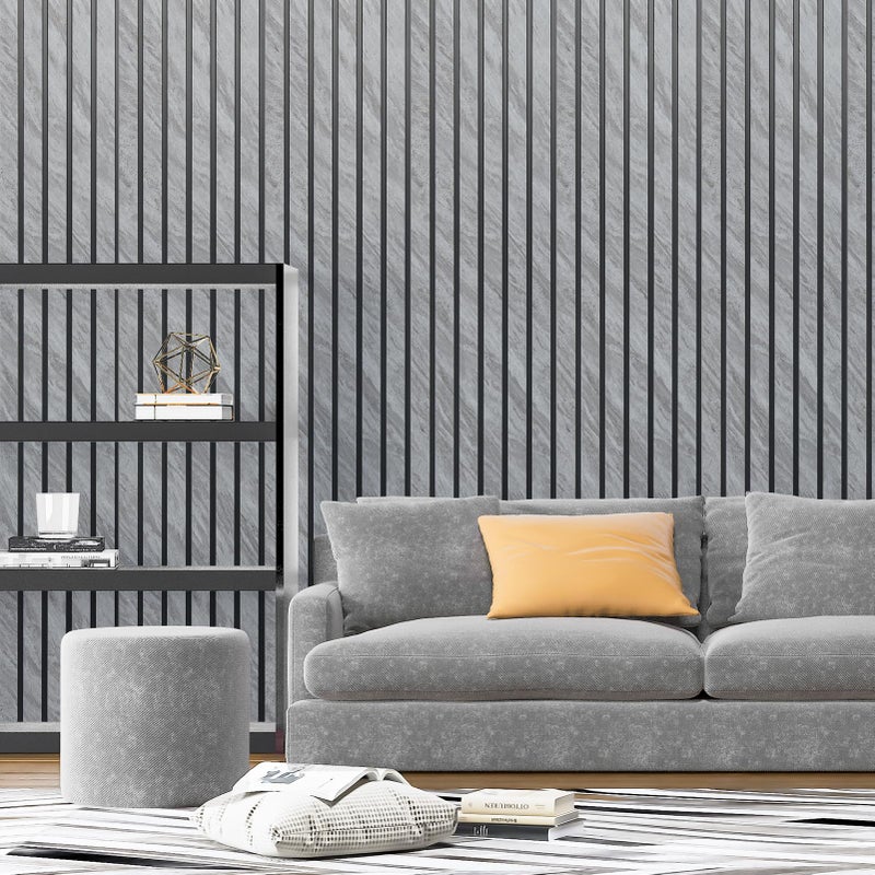 Art3d 4-Pack Glue-On Six-Grid Wainscoting Panel for Interior Wall Decor - 104 x 12 Inch Polystyrene Ultralight Slim Slat Wall Panels for Living Room Bedroom, Granite - Image 2