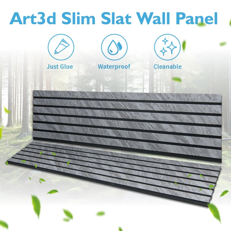 Art3d 4-Pack Glue-On Six-Grid Wainscoting Panel for Interior Wall Decor - 104 x 12 Inch Polystyrene Ultralight Slim Slat Wall Panels for Living Room Bedroom, Granite - Image 5