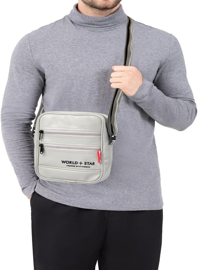 WORLD STAR PU Sling Bag for Mens | Grey - Image 5