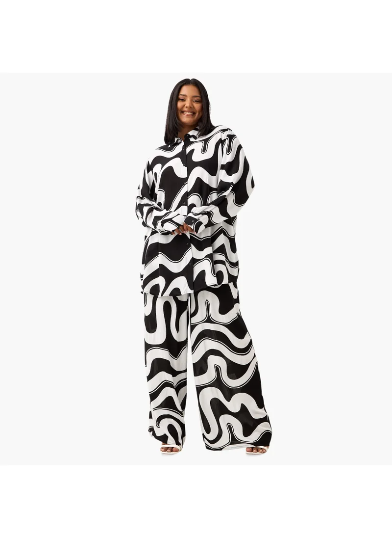  أولا بوبكن Plus Size Ulla Popken All-Over Print Wide Leg Pants
