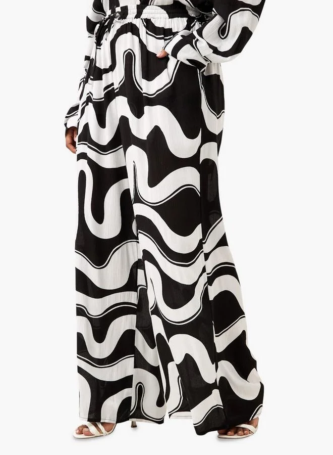 Ulla Popken Plus Size Ulla Popken All-Over Print Wide Leg Pants