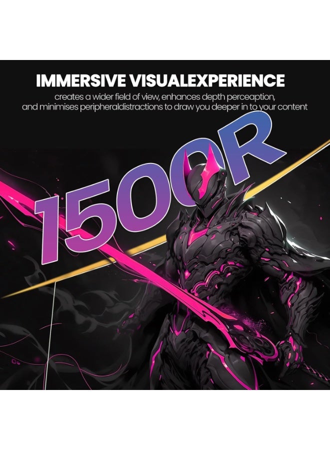 شاشة ألعاب منحنية فائقة الاتساع مقاس 34 بوصة، بدقة WQHD تبلغ 3440 × 1440، وتردد 180 هرتز، وزمن استجابة يبلغ 1 مللي ثانية، ولوحة VA مع إضاءة خلفية LED، ومكبرات صوت مدمجة، وانحناء 1500R، ومنفذا HDMI 2.0 ومنفذا DisplayPort 1.4، باللون الأبيض - Image 4