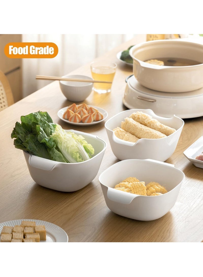 Captaintech Large and Small Kitchen Colander Set, Fruits Vegetables Washing Bowl, 2 in 1 Double Layered Plastic Food Strainer Basket for Spaghetti, Berry, Salads, Pasta, BPA-Free, White - Image 5