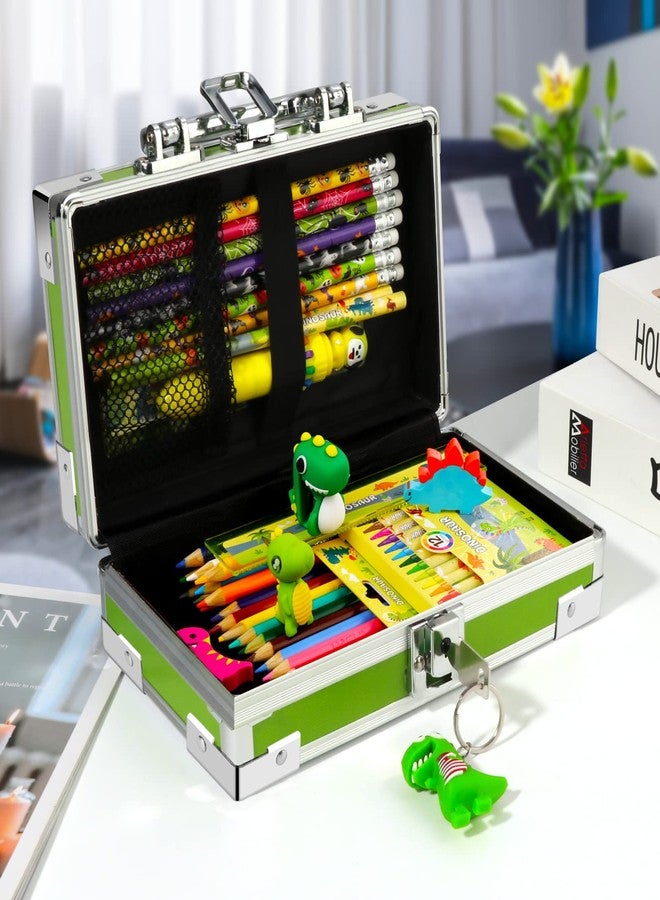 JYPS Dinosaur Pencil Box for Boys & Girls, Lock Box with Portable Handle and Dinosaur Keychain, Green Pencil Case, Cute School Supplies, Back to School Gift - Image 4