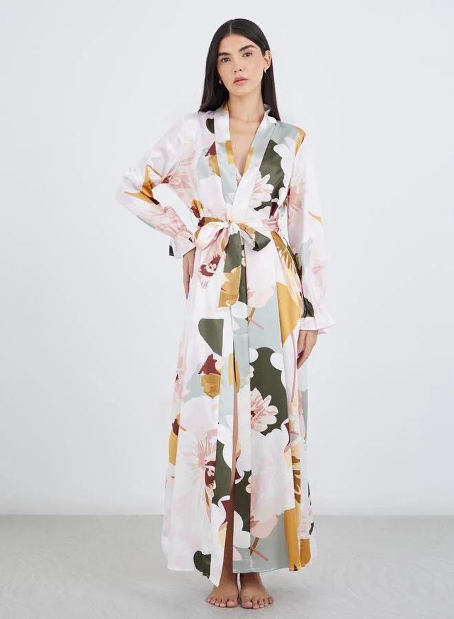 Styli Styli Floral Print Tie Side Maxi Robe