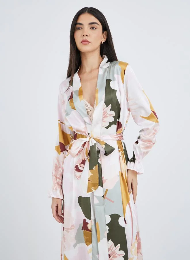 Styli Styli Floral Print Tie Side Maxi Robe