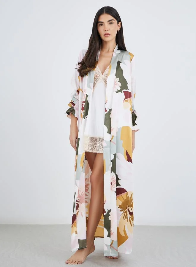Styli Styli Floral Print Tie Side Maxi Robe
