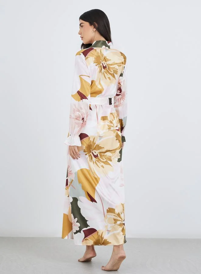 Styli Styli Floral Print Tie Side Maxi Robe