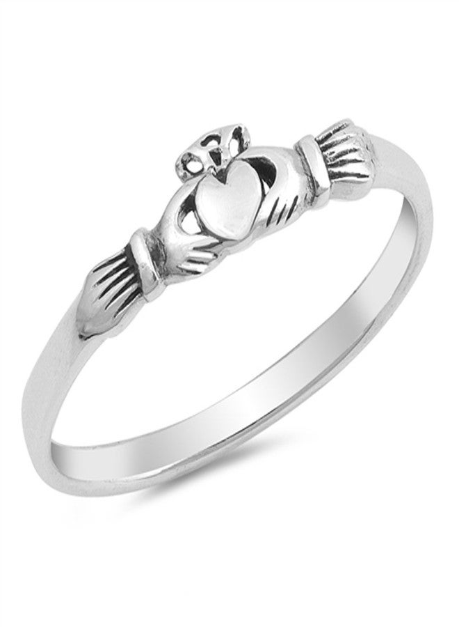 Sac Silver خاتم وعد صداقة قلب كلاداغ جديد .925 فضة استرلينية مقاس 6 - Image 1