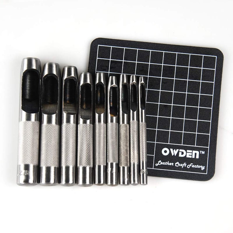 OWDEN 9 Pieces Hollow Punch Set (1/8"-1/2") with A Free Cutting MAT, Leather Hole Punch Set - Image 2