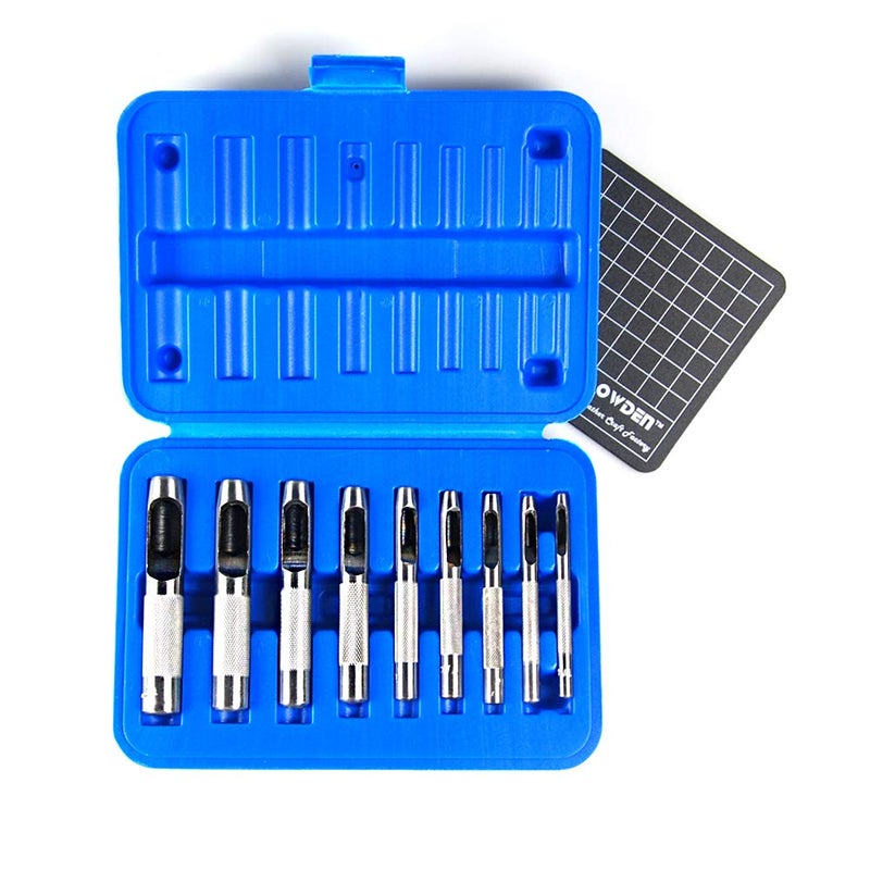 OWDEN 9 Pieces Hollow Punch Set (1/8"-1/2") with A Free Cutting MAT, Leather Hole Punch Set - Image 1