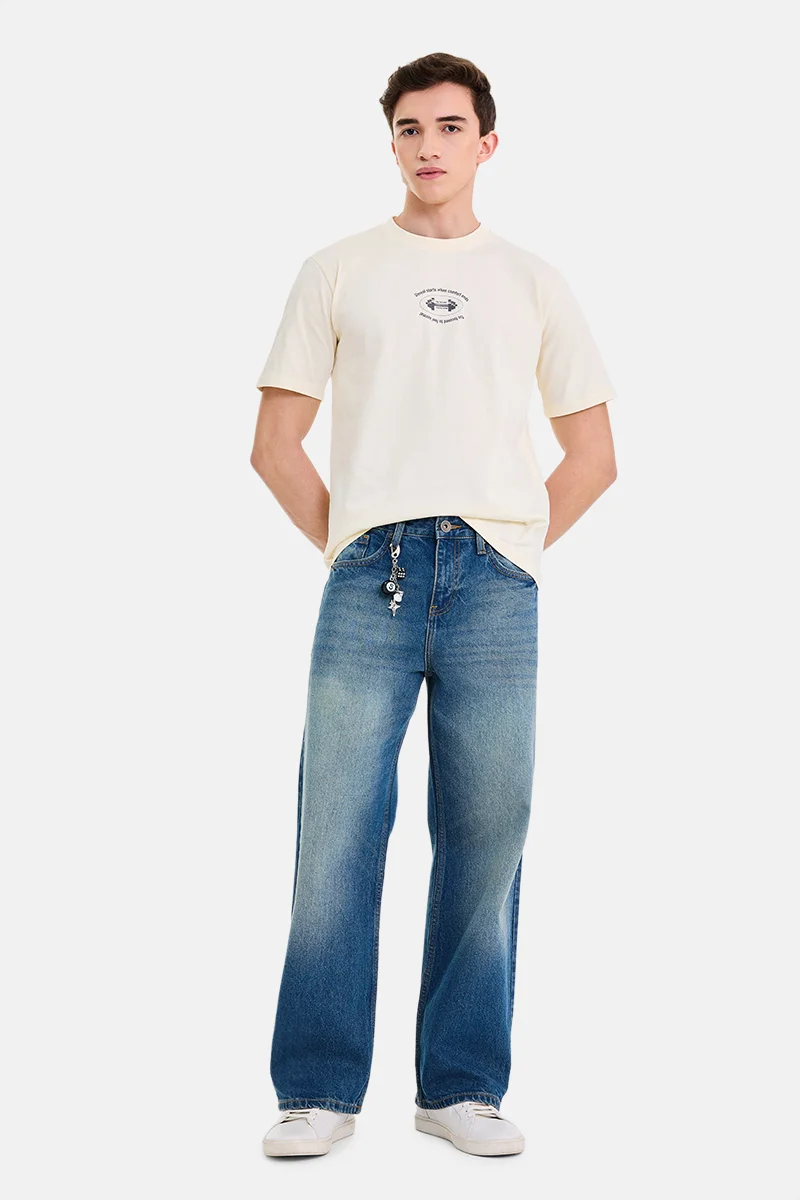 سنيتش Blue Solid Loose Fit Casual Jeans
