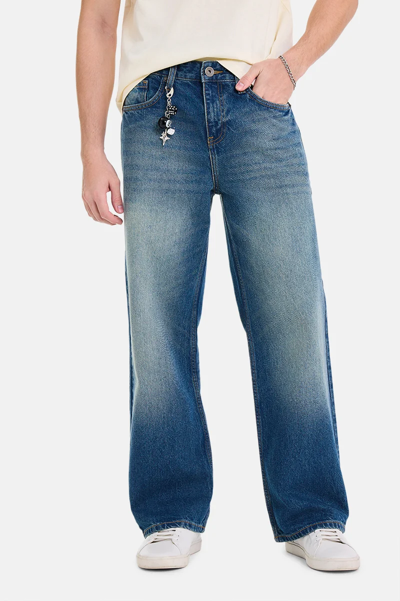 سنيتش Blue Solid Loose Fit Casual Jeans