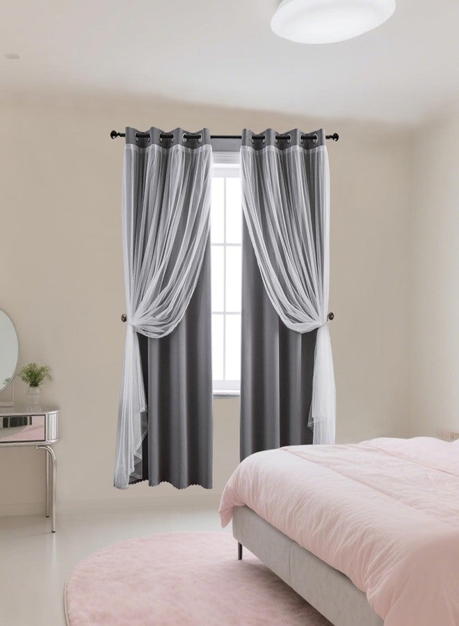 indistar Home Blackout Curtains Double Layer Solid Sheer Grommet Top Window Curtain Panel Pair, 52Wx63L,Grey - Image 5