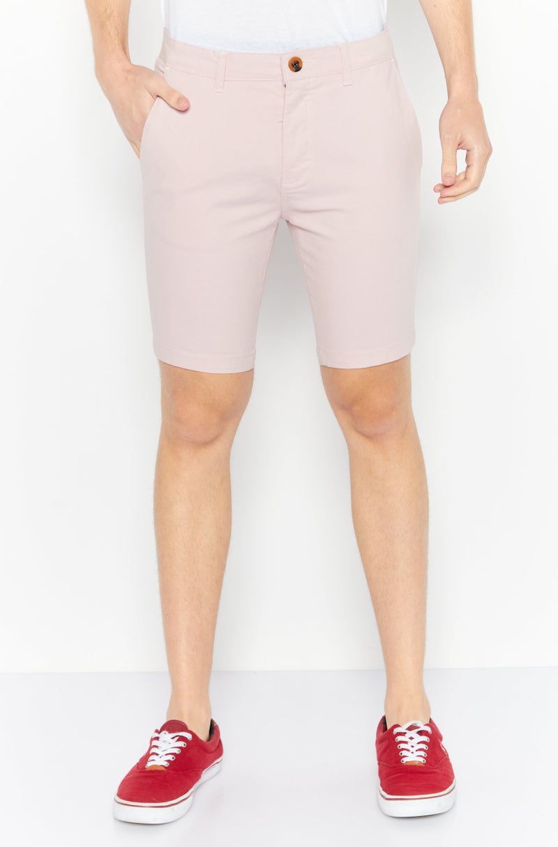 Threadbare Men Slim Fit Solid Basic Shorts, Pink - Image 1