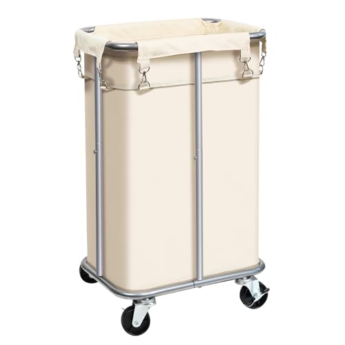 Ollieroo Laundry Basket with Wheels Rolling Laundry Hamper with Removable Bag 100L Laundry Sorter Cart Tall Narrow Slim Clothes Hamper Organizer with Sturdy Metal Frame Beige - Image 1