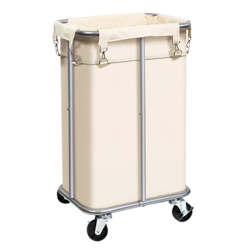 Ollieroo Laundry Basket with Wheels Rolling Laundry Hamper with Removable Bag 100L Laundry Sorter Cart Tall Narrow Slim Clothes Hamper Organizer with Sturdy Metal Frame Beige - Image 3