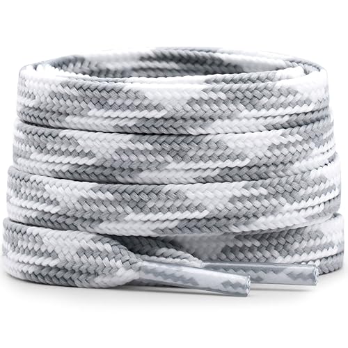 DELELE Flat Colored Shoelaces for Sneakers: 47 inch Grey and White Thin Argyle Shoe Laces 2 Pair - Image 1