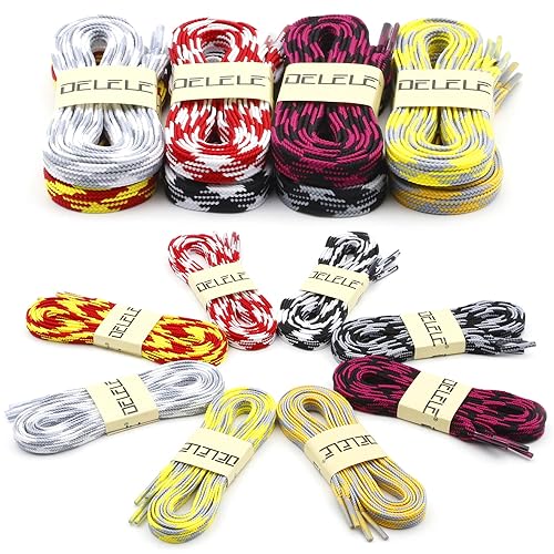 DELELE Flat Colored Shoelaces for Sneakers: 47 inch Grey and White Thin Argyle Shoe Laces 2 Pair - Image 5