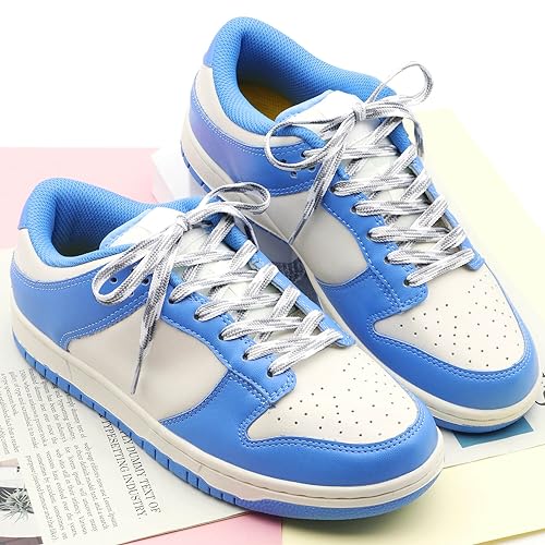 DELELE Flat Colored Shoelaces for Sneakers: 47 inch Grey and White Thin Argyle Shoe Laces 2 Pair - Image 4