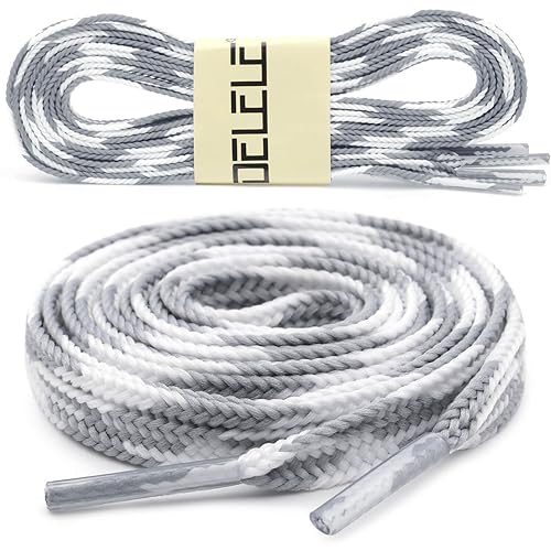 DELELE Flat Colored Shoelaces for Sneakers: 47 inch Grey and White Thin Argyle Shoe Laces 2 Pair - Image 2