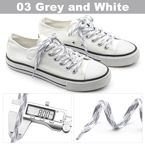 DELELE Flat Colored Shoelaces for Sneakers: 47 inch Grey and White Thin Argyle Shoe Laces 2 Pair - Image 3