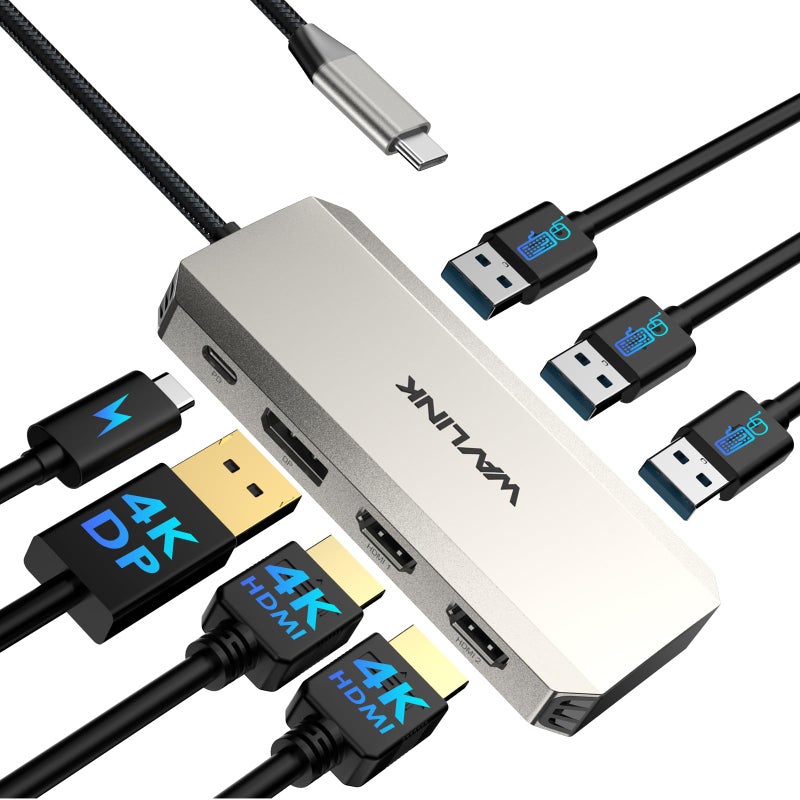 WAVLINK Laptop Docking Station, WAVLINK Triple 4K Docking Station with Dual HDMI, DP, 100W PD in, 3 USB-A2.0 for Wireless Device, Compatible with Dell/HP/Lenovo etc, Windows Systerm Computer Only - Image 1