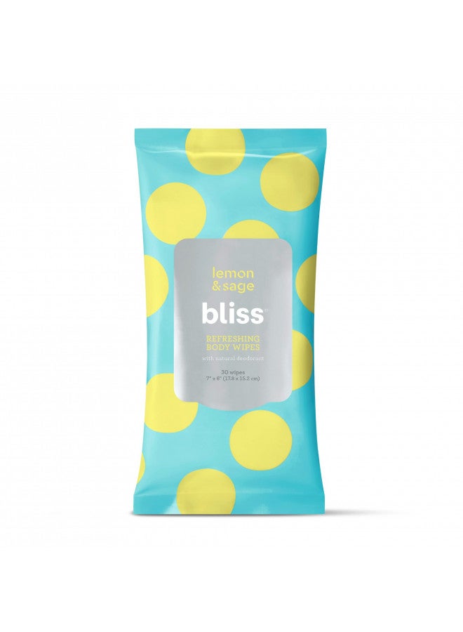 Bliss - Lemon & Sage Refreshing Body Wipes | Plant-Based, Aluminum Free, Natural Deodorant Wipes | All Skin Types | Gym & Travel Wipes for Easy Cleansing | Vegan | Cruelty Free | Paraben Free | 30 ct. - Image 1