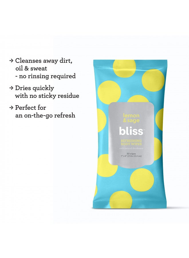 Bliss - Lemon & Sage Refreshing Body Wipes | Plant-Based, Aluminum Free, Natural Deodorant Wipes | All Skin Types | Gym & Travel Wipes for Easy Cleansing | Vegan | Cruelty Free | Paraben Free | 30 ct. - Image 3