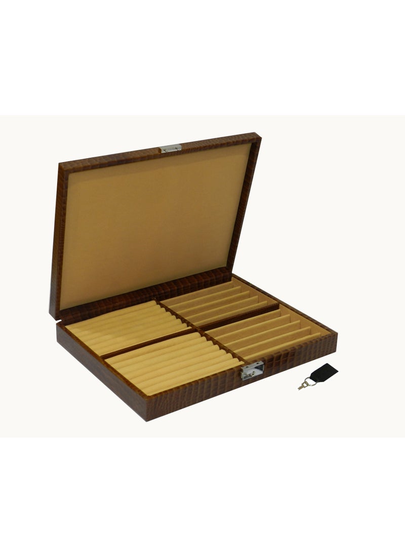 LAVERI LEATHER Laveri 10 Piece Genuine Leather Pen  Case Storage and Fountain Pen , Chain, Braslets ,Ring And Cufflinks Organizer Box with Key Lock  - Image 4