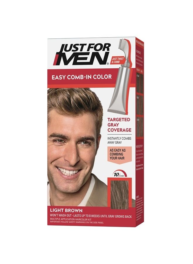 Just For Men صبغة الشعر Just For Men Easy Comb-In Color للرجال مع مشط لصبغ الشعر - بني فاتح، A-25 - Image 1