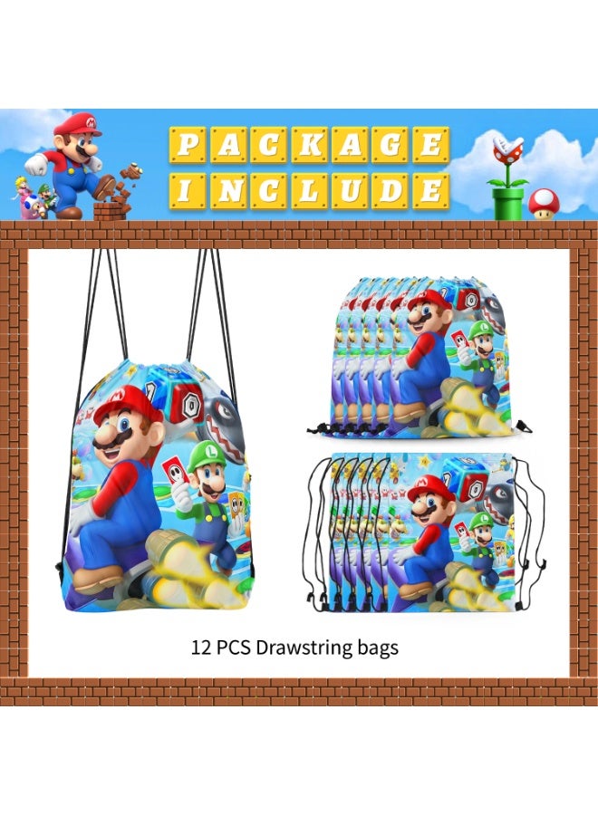 Super Mario Mario Party Bags Party Favors, 12Pcs Mario Drawstring Bag Set, Mario Candy Bags, Suitable Mario Party Decoration Supplies - Image 2