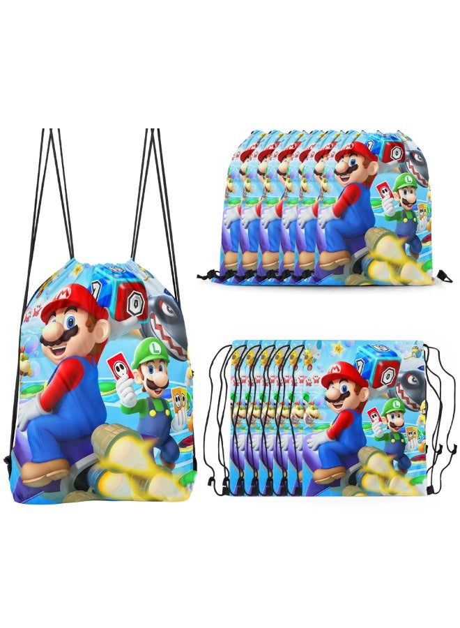Super Mario Mario Party Bags Party Favors, 12Pcs Mario Drawstring Bag Set, Mario Candy Bags, Suitable Mario Party Decoration Supplies - Image 1