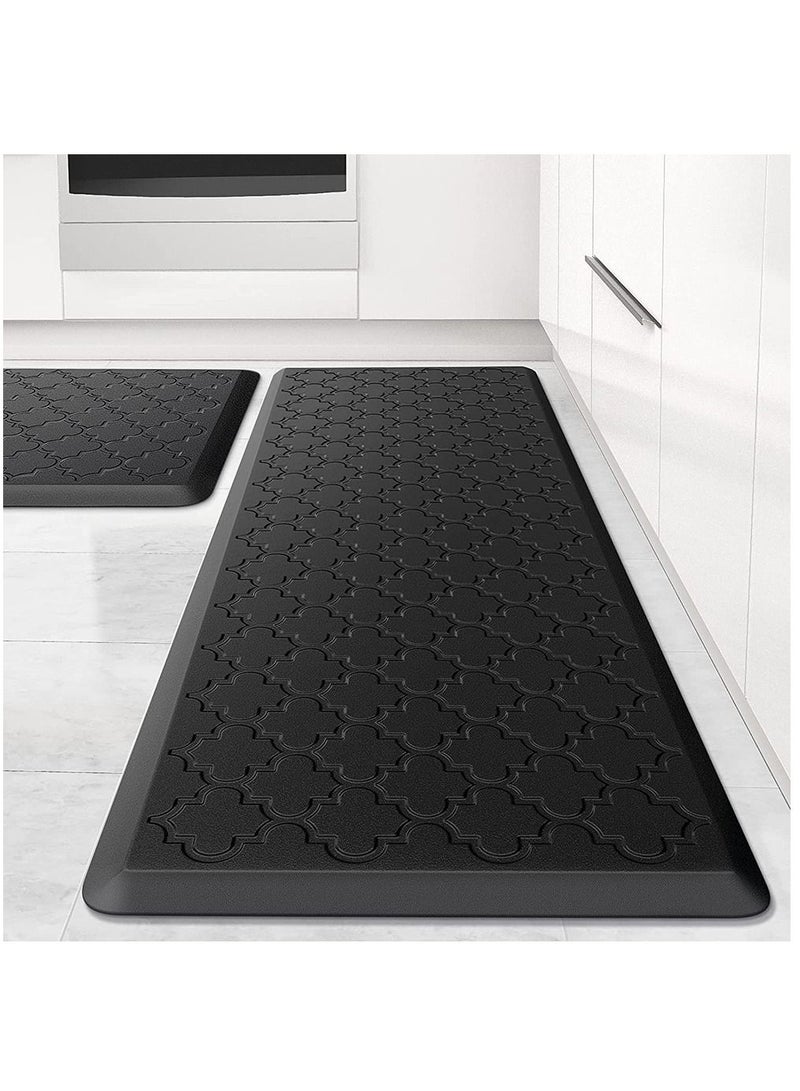 Arabest 2 PCS Kitchen Mat, Cushioned Anti Fatigue Kitchen Rugs, Thick Waterproof Non Slip Desk Mats for Floor, Laundry, Sink, Office (Black)  - Image 1