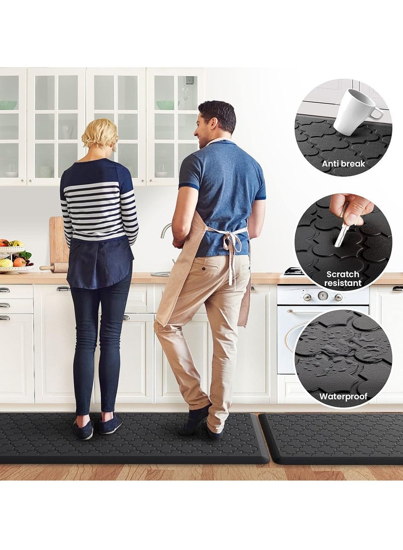 Arabest 2 PCS Kitchen Mat, Cushioned Anti Fatigue Kitchen Rugs, Thick Waterproof Non Slip Desk Mats for Floor, Laundry, Sink, Office (Black)  - Image 2