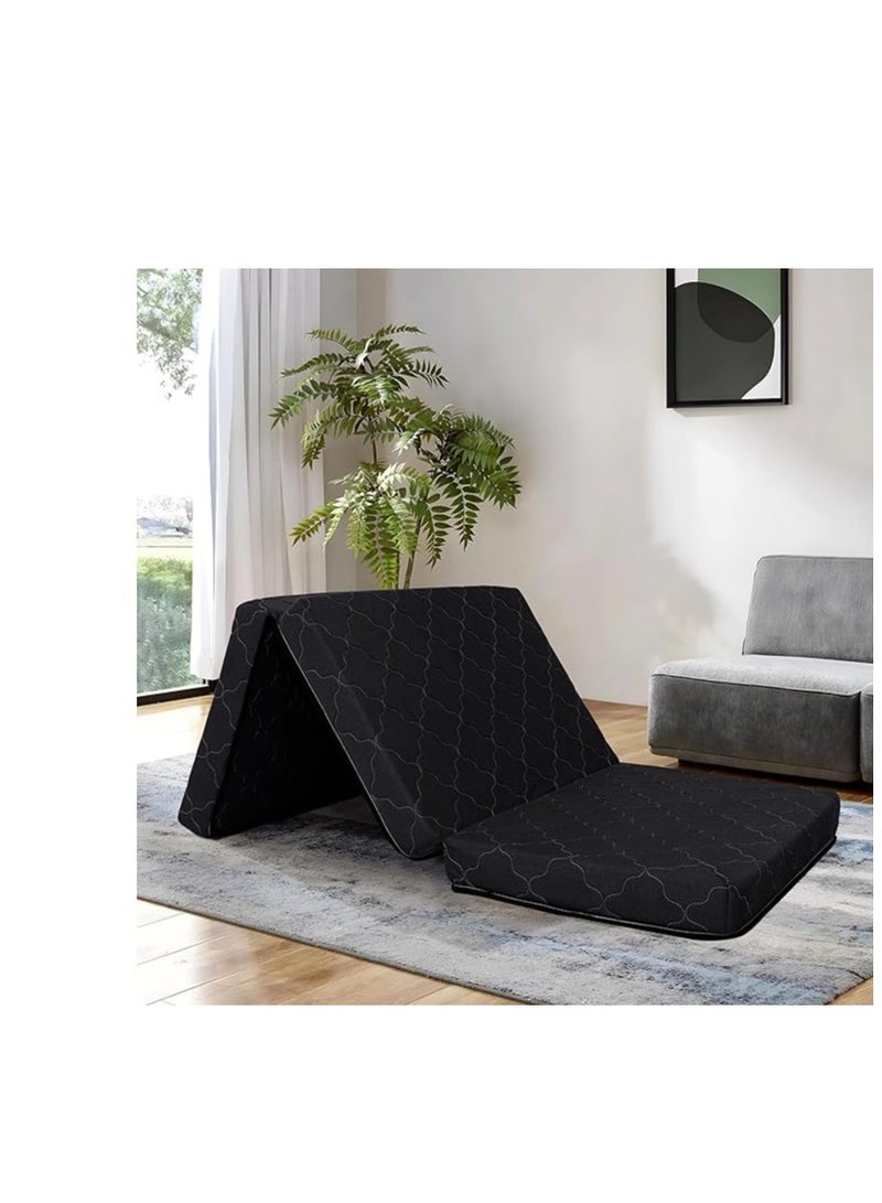 ريكسال هوم Rexal Home Tri Folding Foam Mattress (180x90x10cm Single) – Foldable Mattress Single - Durable Knitted Cover-Black - Image 1