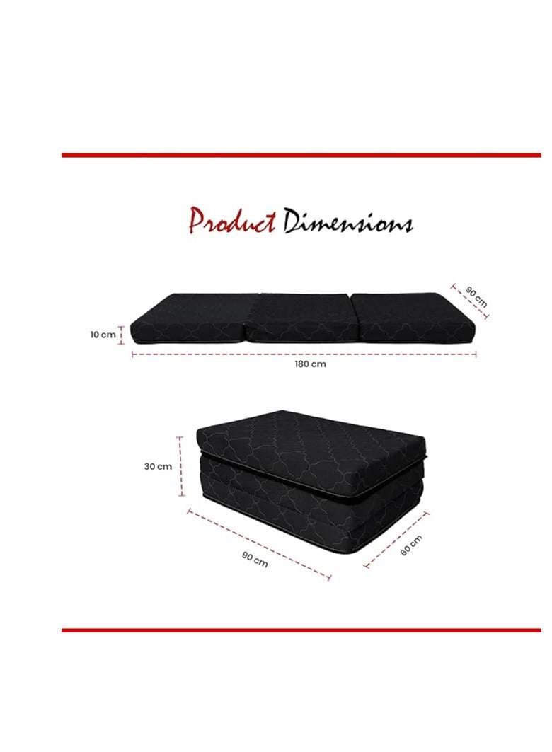 ريكسال هوم Rexal Home Tri Folding Foam Mattress (180x90x10cm Single) – Foldable Mattress Single - Durable Knitted Cover-Black - Image 2