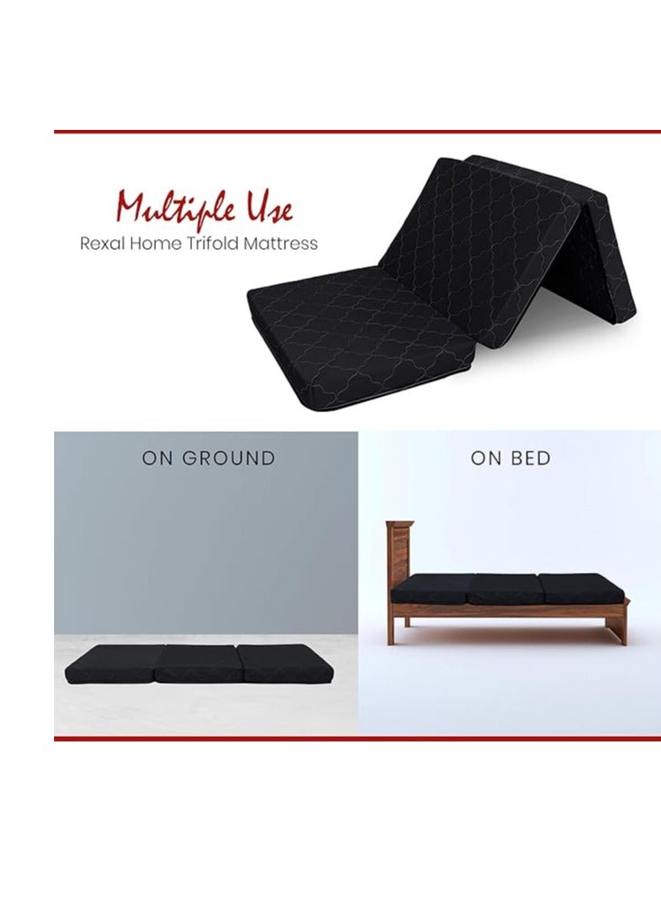 ريكسال هوم Rexal Home Tri Folding Foam Mattress (180x90x10cm Single) – Foldable Mattress Single - Durable Knitted Cover-Black - Image 3