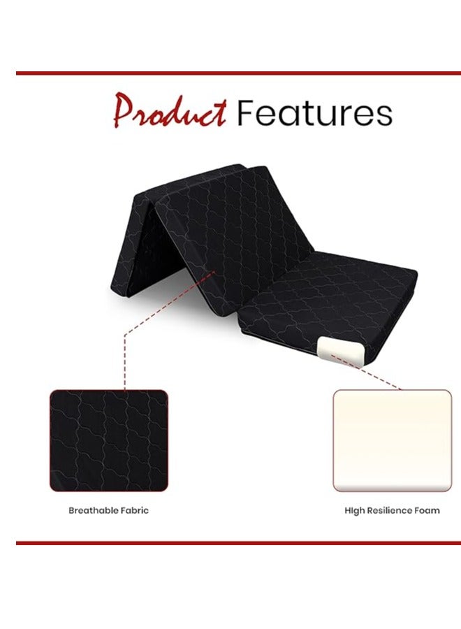 ريكسال هوم Rexal Home Tri Folding Foam Mattress (180x90x10cm Single) – Foldable Mattress Single - Durable Knitted Cover-Black - Image 4