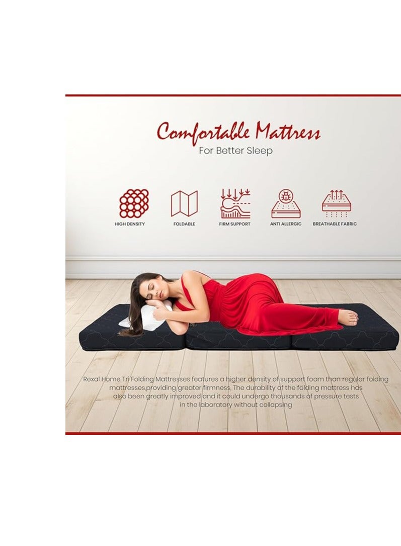 ريكسال هوم Rexal Home Tri Folding Foam Mattress (180x90x10cm Single) – Foldable Mattress Single - Durable Knitted Cover-Black - Image 5