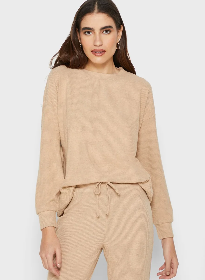 ONLY Crew Neck Cuffed Sleeve Top