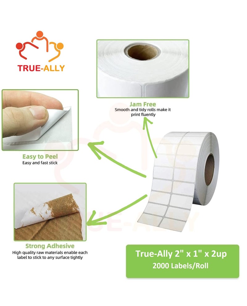 True-Ally 50x25 Direct Thermal Barcode Label Sticker - 2 x 1 inch - 50mm x 25mm - 2 Ups - 2000 Labels Per Roll - White Self Adhesive Sticker for Printing Barcoding (10 Rolls Per Pack (20000 Labels)) - Image 4