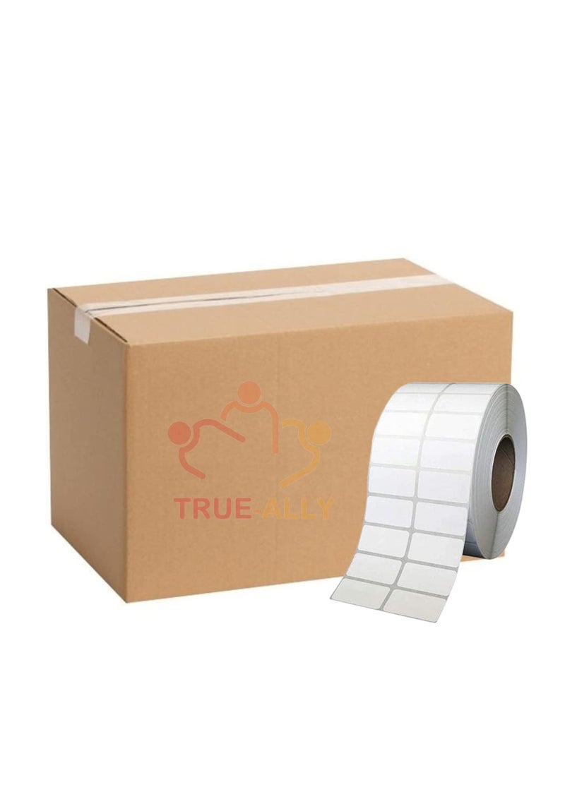 True-Ally 50x25 Direct Thermal Barcode Label Sticker - 2 x 1 inch - 50mm x 25mm - 2 Ups - 2000 Labels Per Roll - White Self Adhesive Sticker for Printing Barcoding (10 Rolls Per Pack (20000 Labels)) - Image 1